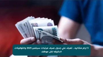 5 أيام متتالية.. تعرف على جدول صرف مرتبات سبتمبر 2025 والتوقيتات الدقيقة لكل موظف